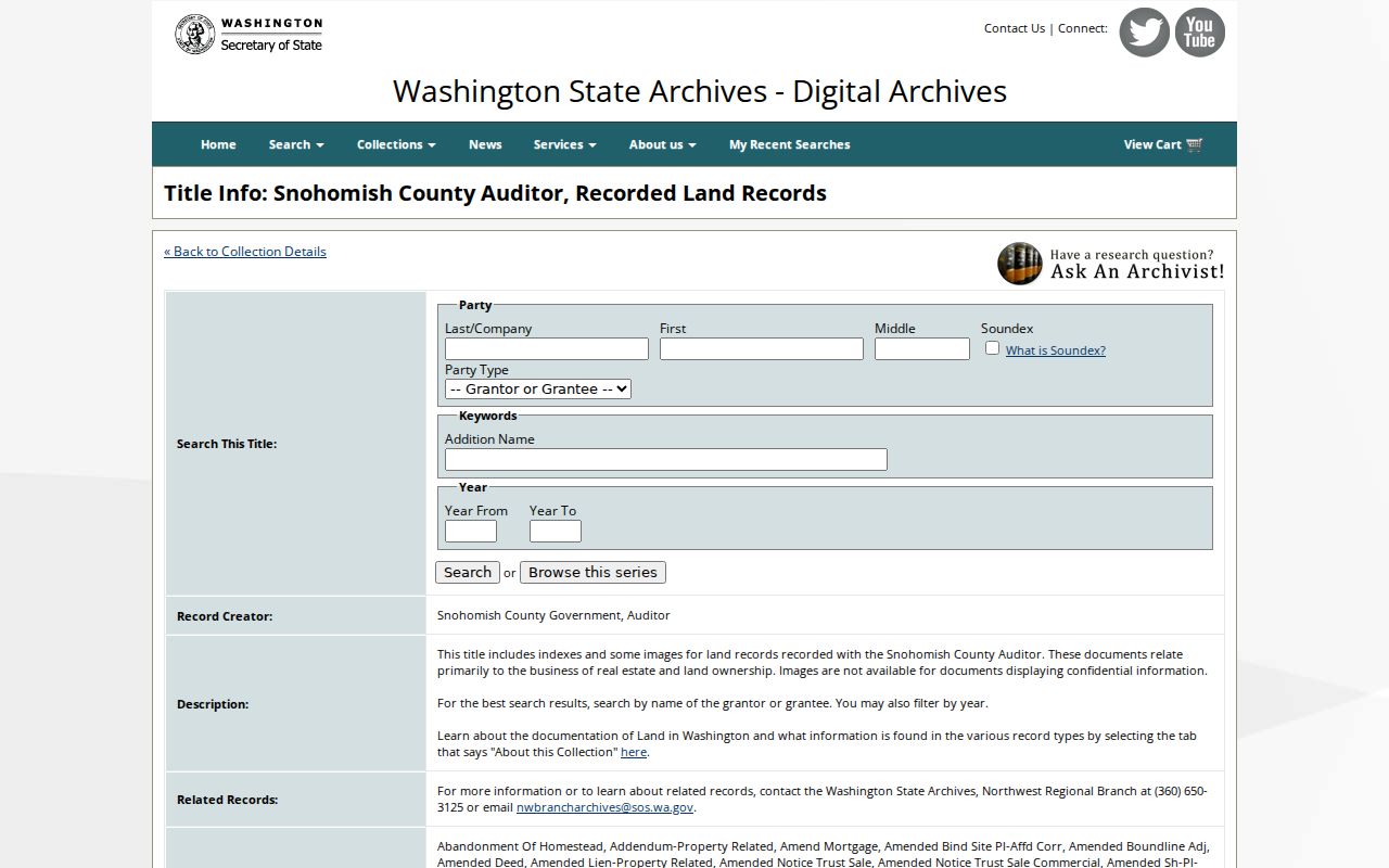 Washington Digital Archives land-record search for former Lake Stevens owners