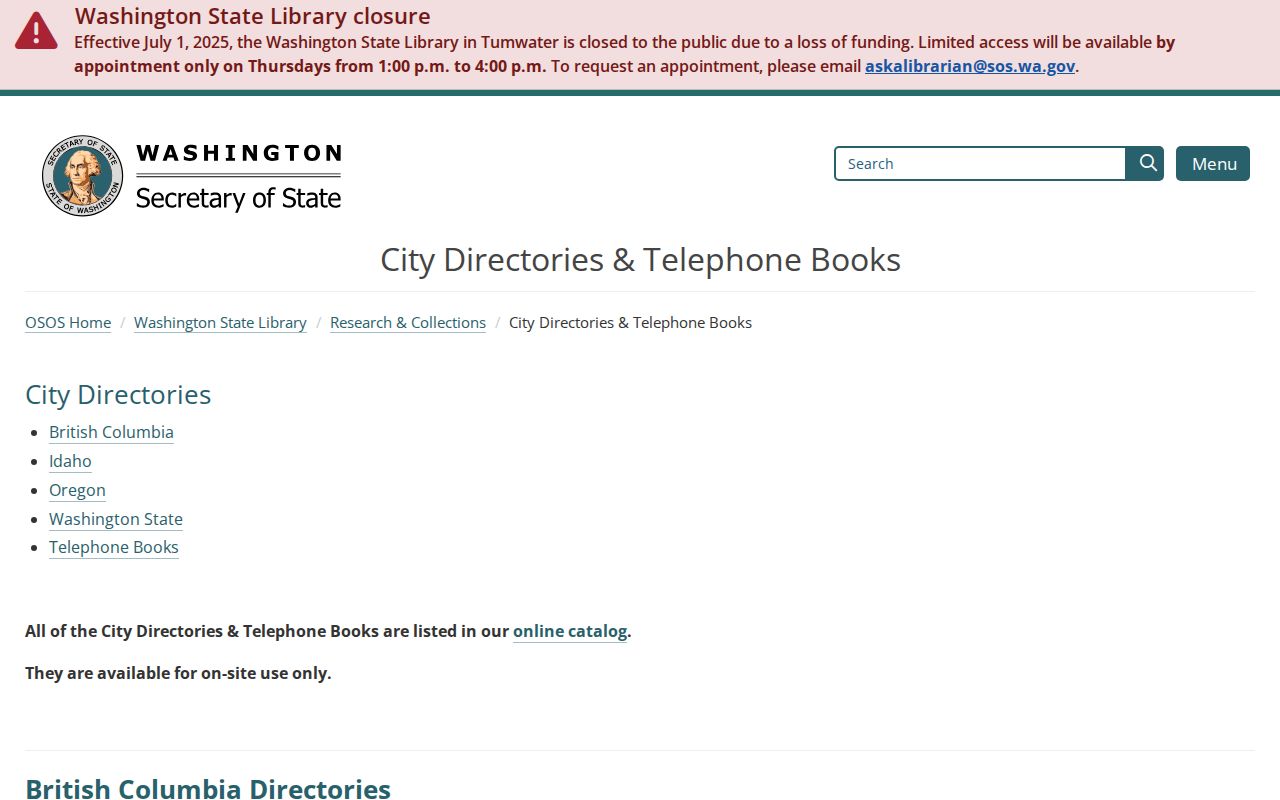 Lake Stevens city directory listing in Washington State Library holdings