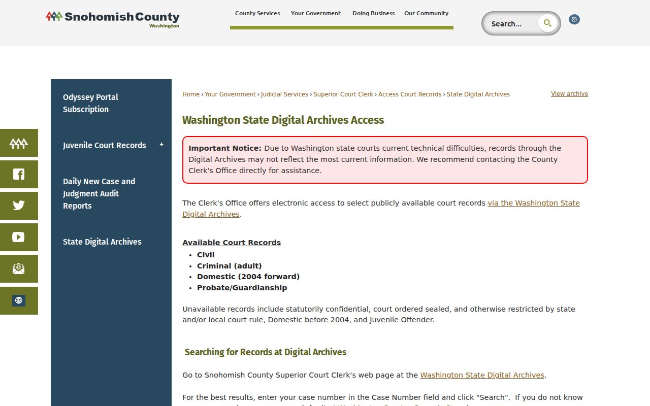 Lake Stevens resident lookup route through Snohomish Superior Court Digital Archives