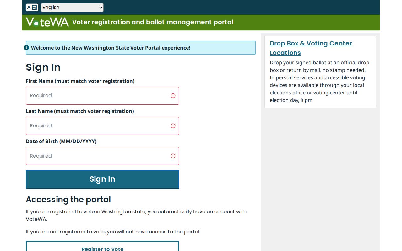 Lake Stevens resident lookup fields on the VoteWA registration screen